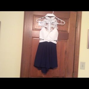 White and navy fancy romper